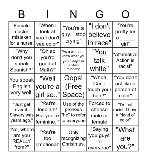 Ouch, Oops! Bingo Card