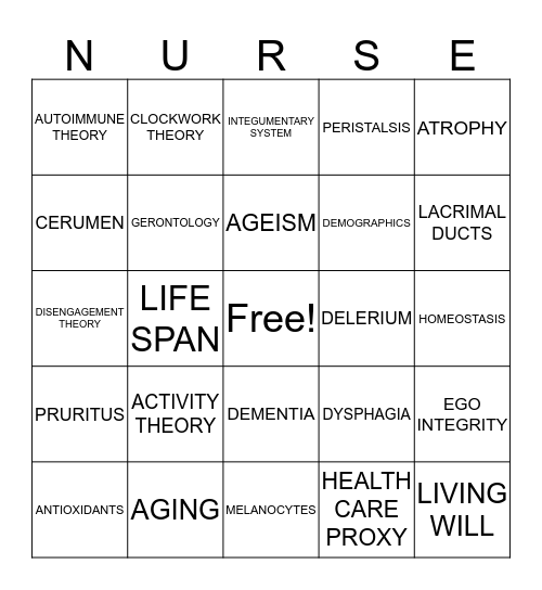 CHAPTER 13 LATE ADULTHOOD Bingo Card