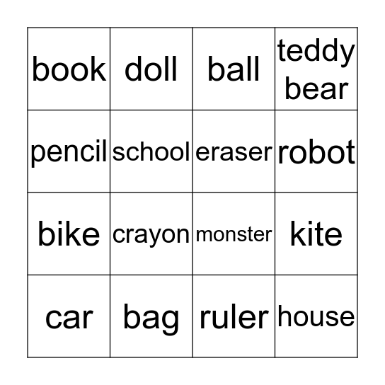 MY THINGS Bingo Card
