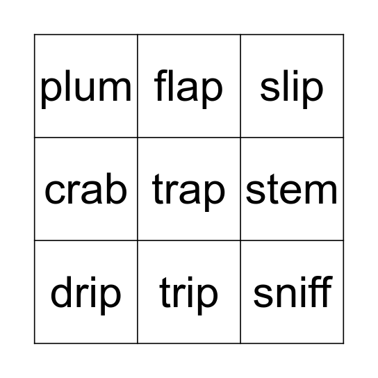 CCVC words Bingo Card