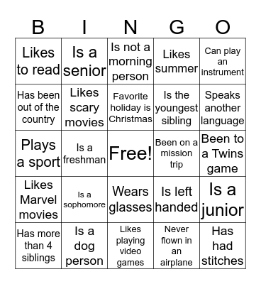 Find Someone Who Bingo Card