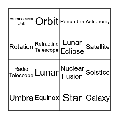 Astronomy Vocab Bingo Card