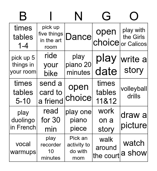 AQ "Homework" Bingo Card