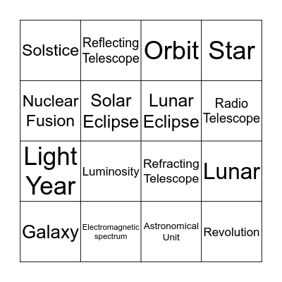 Astronomy Vocab Bingo Card