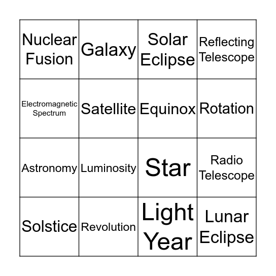 Astronomy Vocab Bingo Card