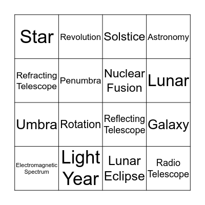 Astronomy Vocab Bingo Card