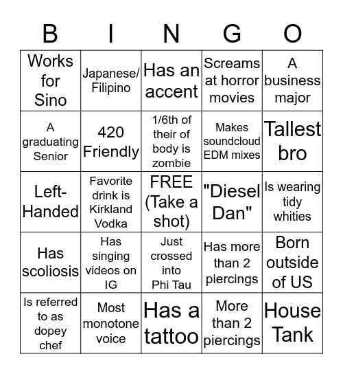 Bro Bingo Card