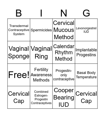 Contraceptive Bingo!  Bingo Card