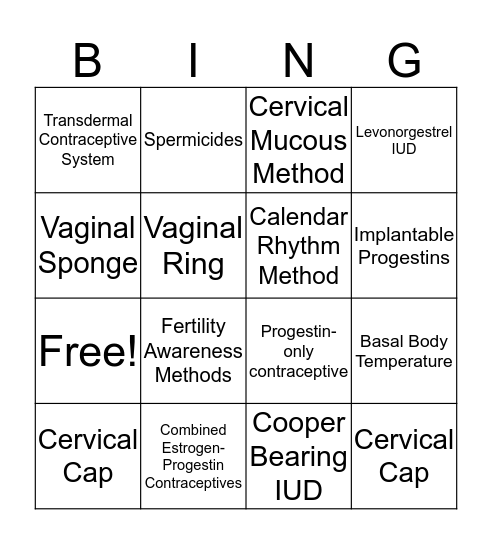 Contraceptive Bingo!  Bingo Card