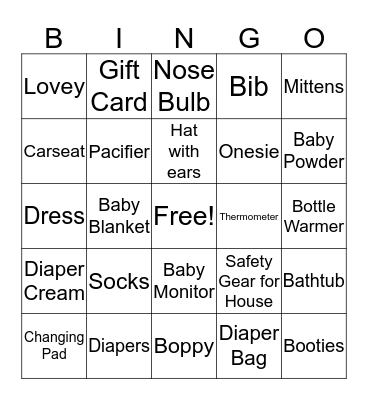 Baby Shower Bingo Card
