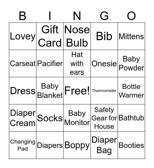 Baby Shower Bingo Card