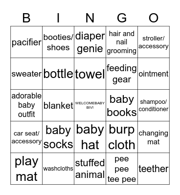 BABY BIV BINGO Card