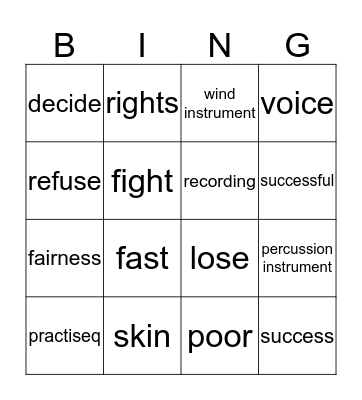 Vocabulary 2 Bingo Card