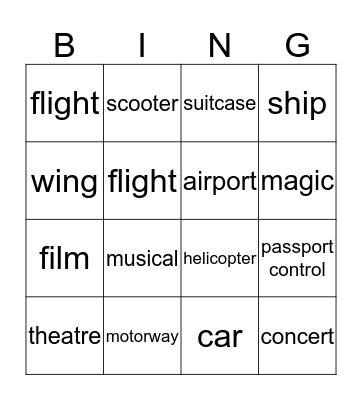 Vocabulary Unit 4 & 5 Bingo Card