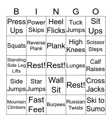 Fitness Bingo Card