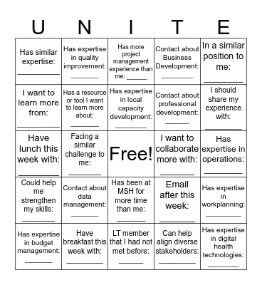 MSH Global Conference 2019 Bingo Card