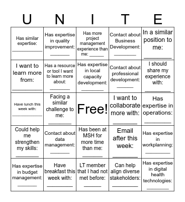 MSH Global Conference 2019 Bingo Card