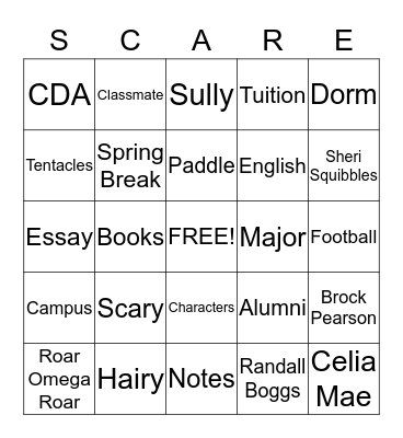 Monsters University Bingo Card