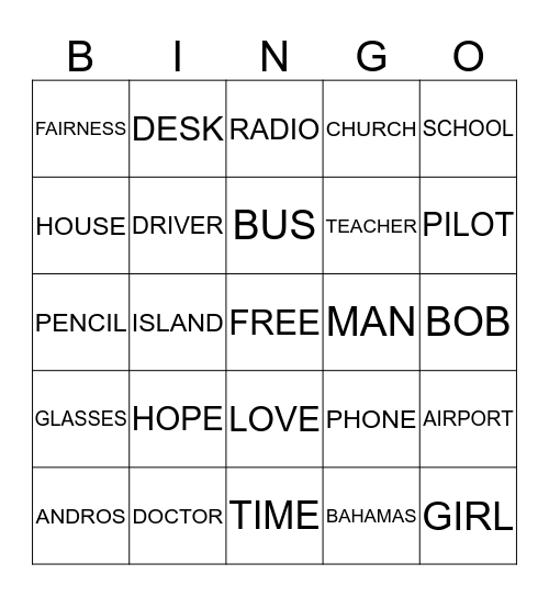 NOUNS Bingo Card