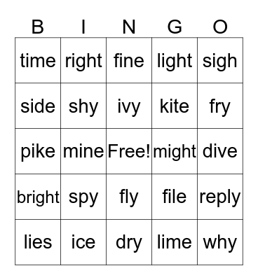 Long i words Bingo Card