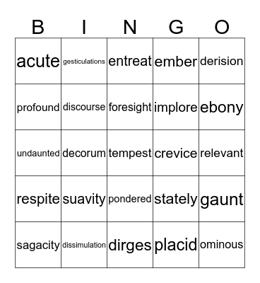 Poe Vocabulary  Bingo Card