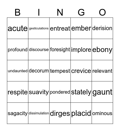 Poe Vocabulary  Bingo Card