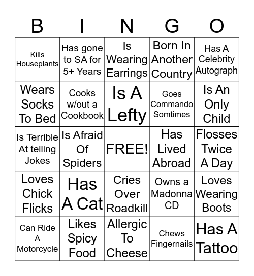 Young Adults Kickoff Bingo Card