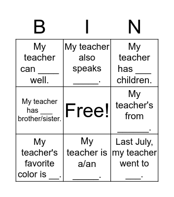 Untitled Bingo Card