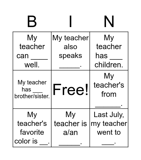 Untitled Bingo Card