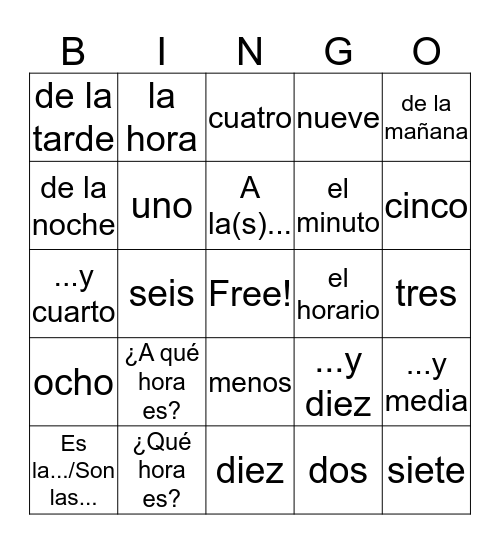 TELL TIME AND DISCUSS DAILY SCHEDULES Bingo Card