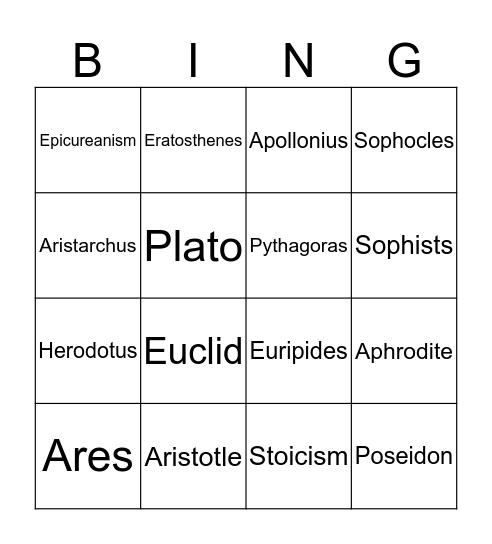 People of Ancient Greece Bingo Card