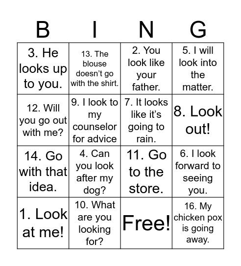 ASL Conceptual Accuracy Bingo Card