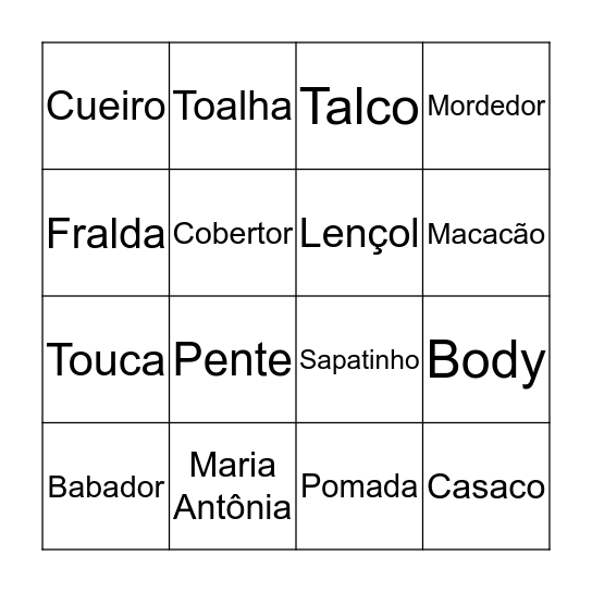 Chá de Bebê Maria Antônia Bingo Card