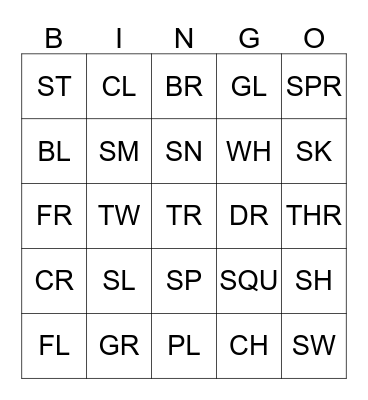 Consonant Blends Bingo Card