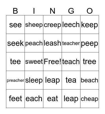 EE and EA WORD Bingo Card
