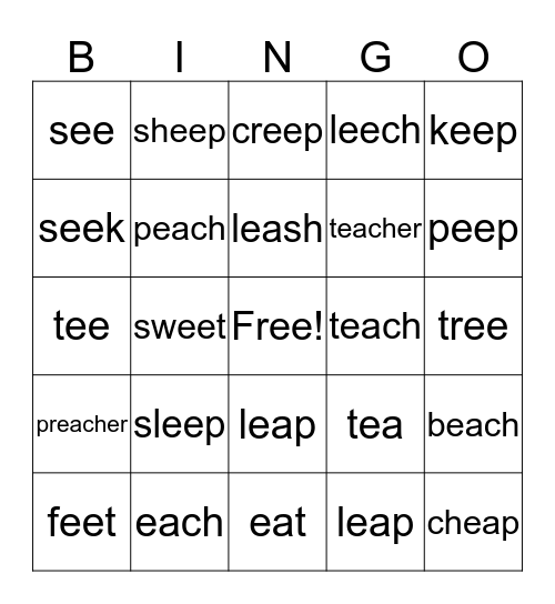 EE and EA WORD Bingo Card