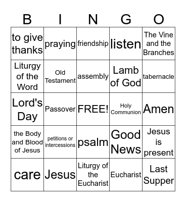 First Communion Bingo Card