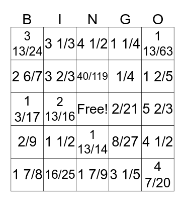 Fraction Division Bingo Card