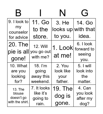 ASL Conceptual Accuracy Bingo Card