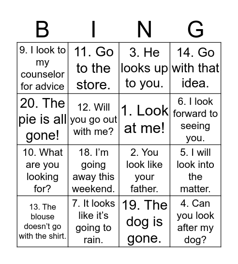 ASL Conceptual Accuracy Bingo Card