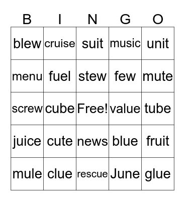 Spelling Words Bingo Card
