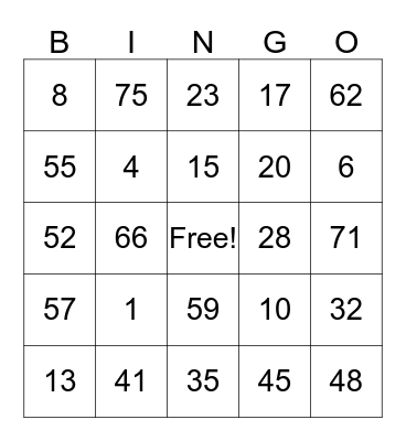 Bingo Like A Mug Bingo Card