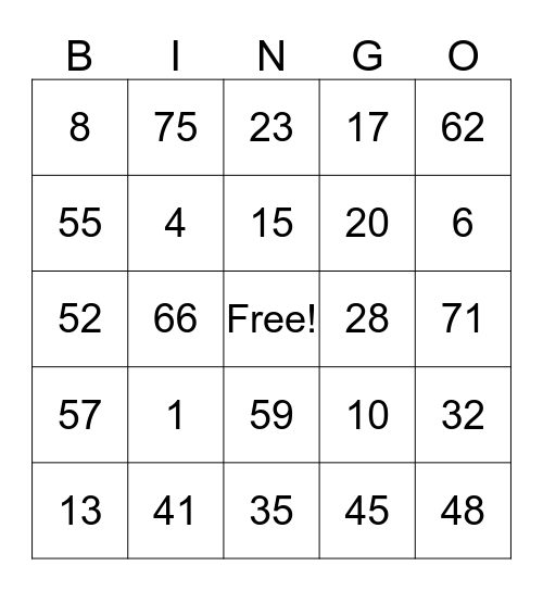 Bingo Like A Mug Bingo Card