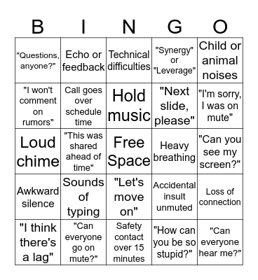 Conference Call Bingo Card