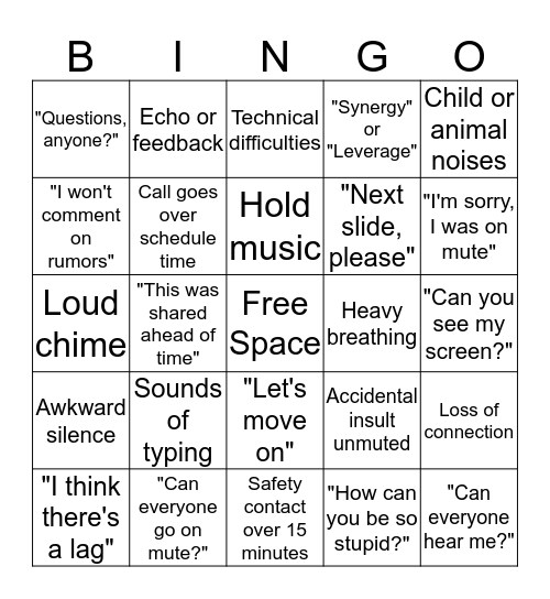 Conference Call Bingo Card