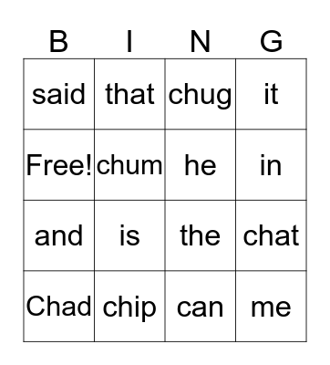 Ch/Sight Words  Bingo Card