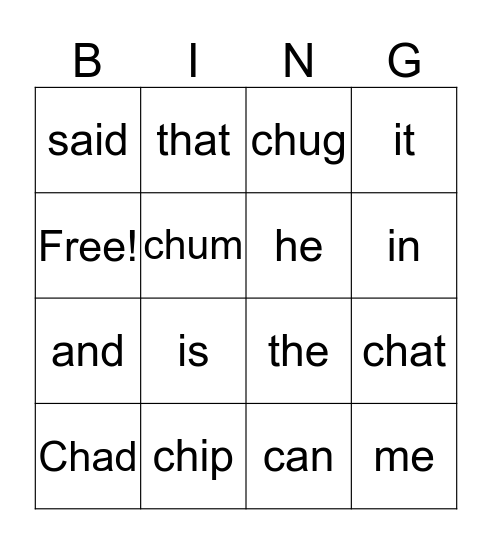 Ch/Sight Words  Bingo Card