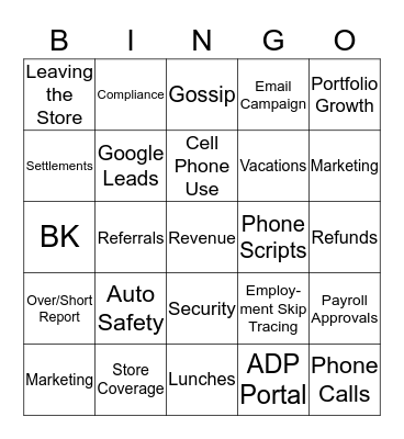 Title Lenders, Inc. BINGO Card