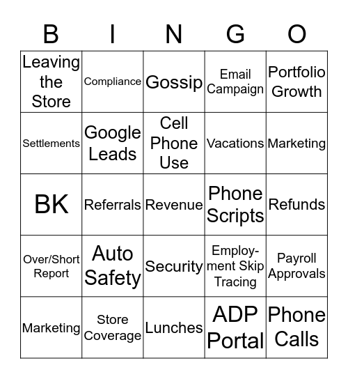 Title Lenders, Inc. BINGO Card