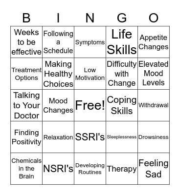 Antidepressents Bingo Card